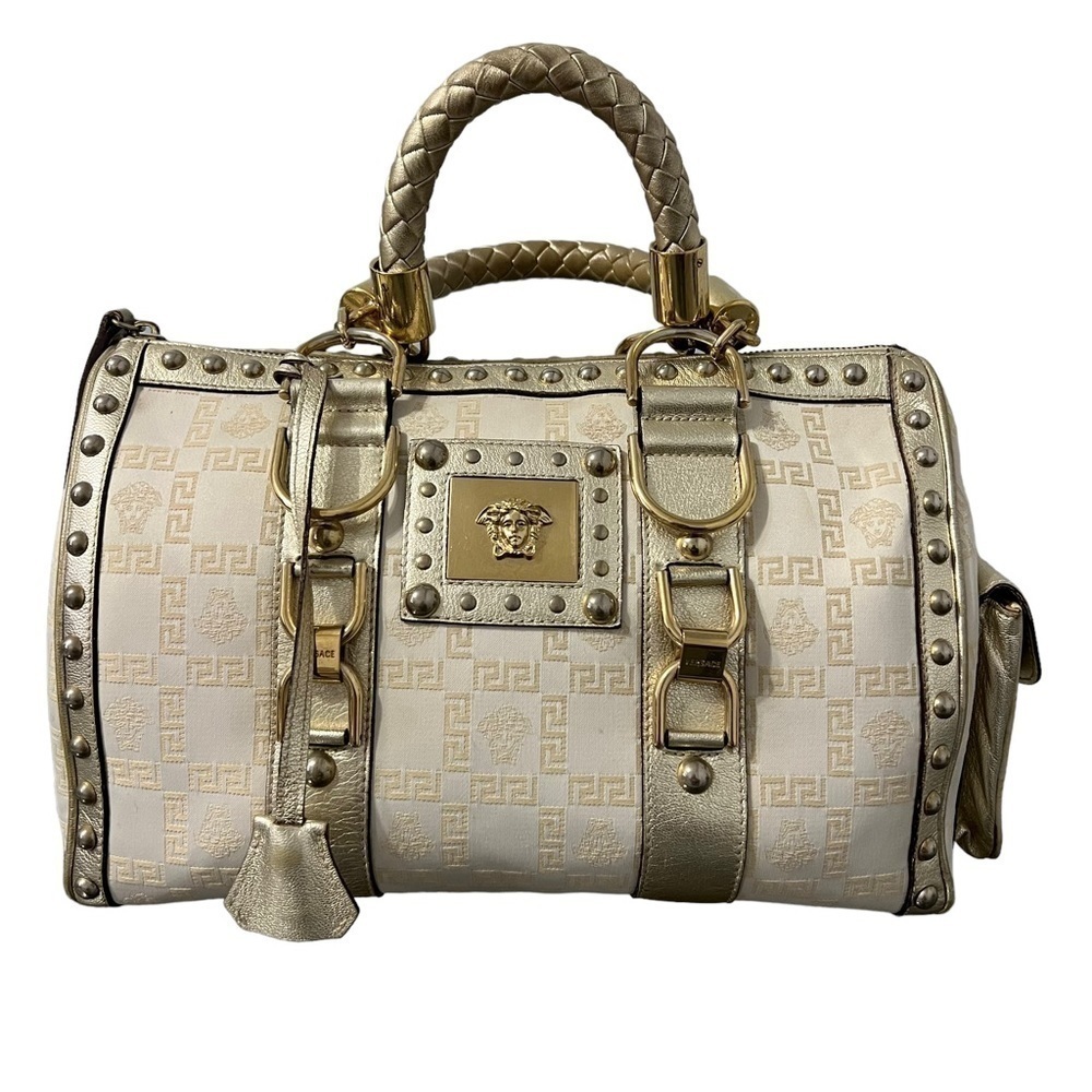 Versace Medusa Madonna Satchel Bag Gold Leather Baroque Luxury Purse